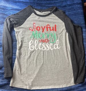 Holiday Joyful Merry & Blessed T Shirt Raglan Sleeve Christmas Shirt Mens M New
